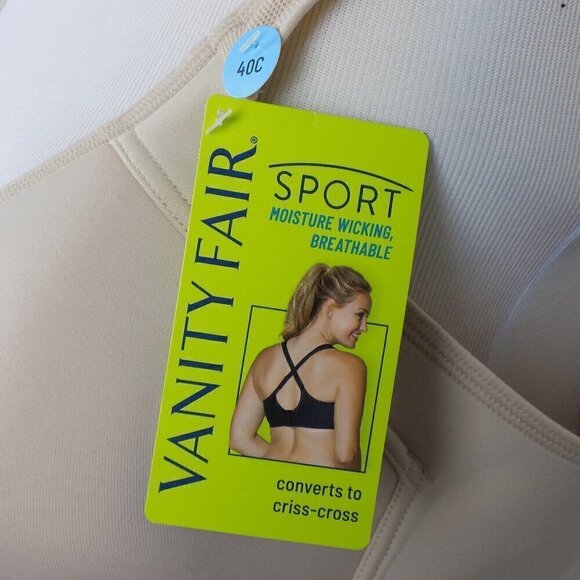 Vanity Fair Sport Bra Full Figure Wire free Size 40C Nude Converts Criss-cross - Picture 5 of 9